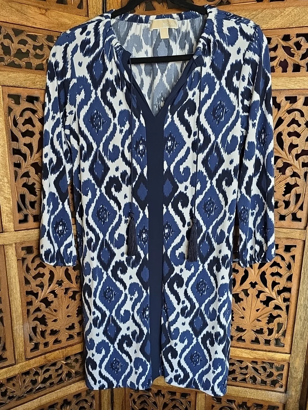 Michael Kors Navy and White Ikat Shift Dress